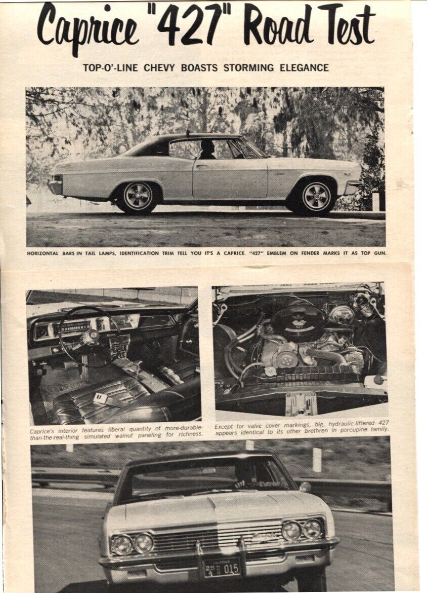 1966 CHEVROLET CAPRICE 427 2 PG ROAD TEST ARTICLE CHEVY