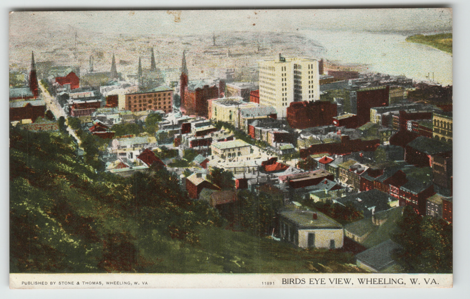 Postcard Vintage Bird\'s Eye View of Wheeling, W VA.