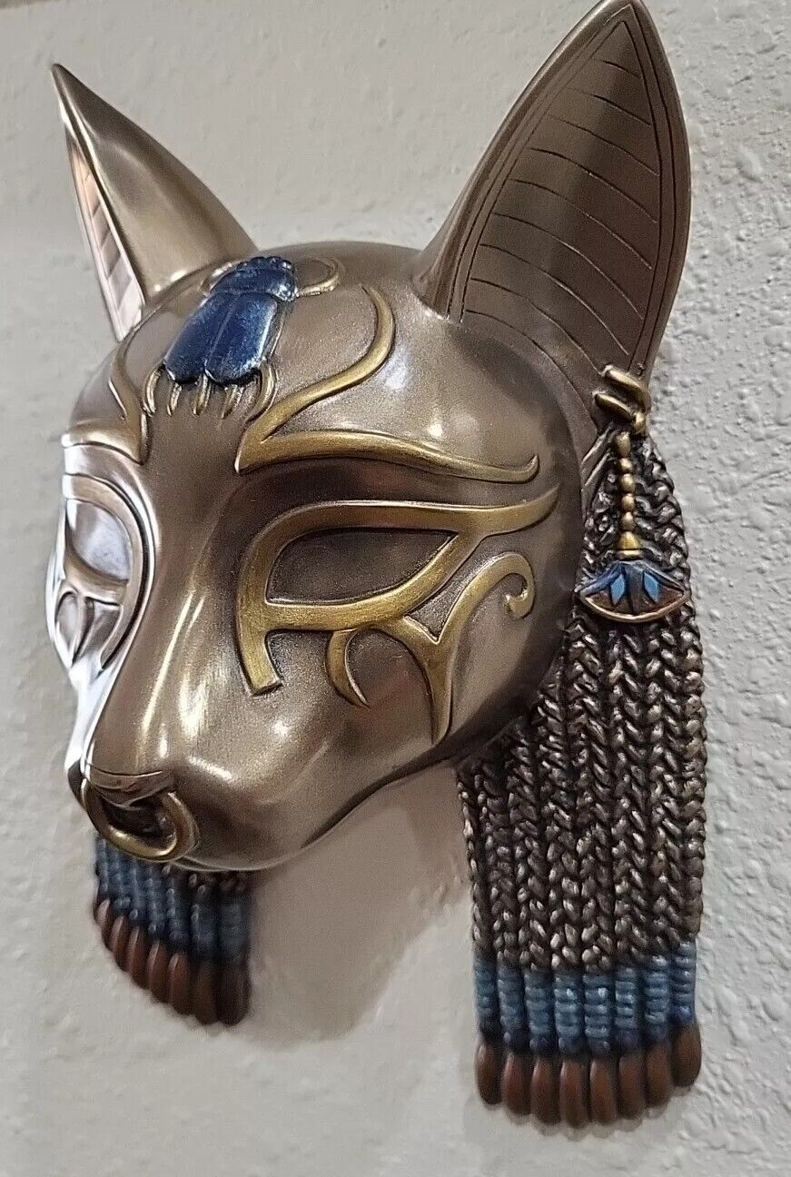 Bastet Mask Egyptian Cat Hanging Wall Art Sculpture Scarab Gorgeous Gold Design