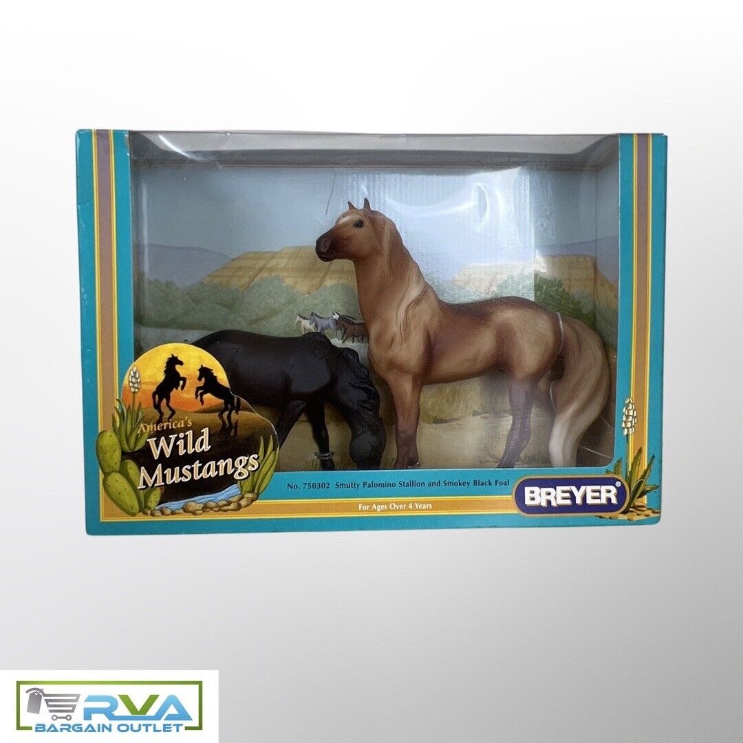 Breyer America's Wild Mustangs #750302 Smutty Palamino Stallion&Smokey Black NIB