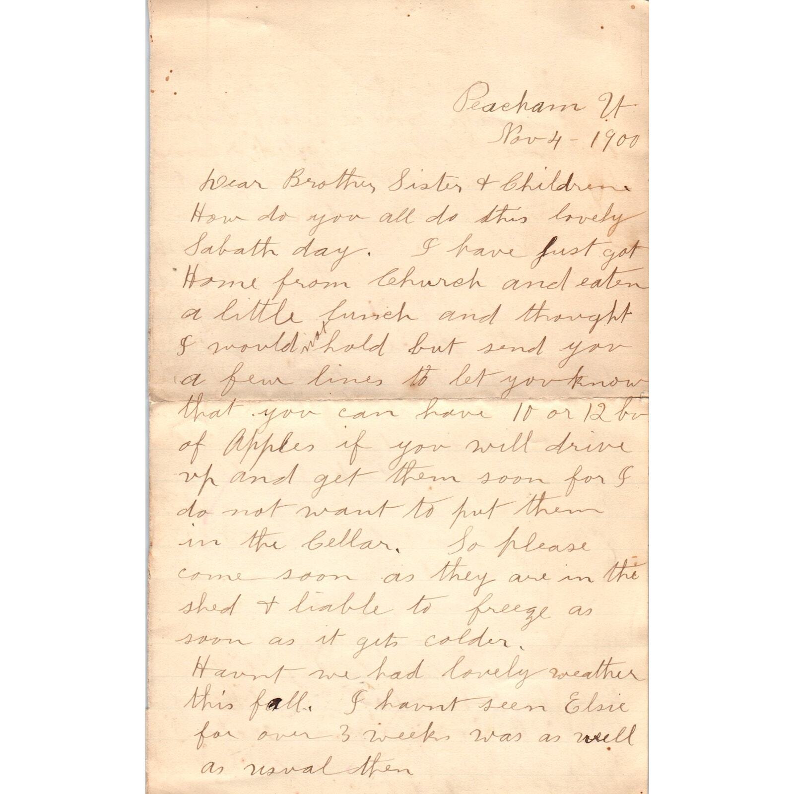 1900 Original Handwritten Letter from Peacham Vermont D23