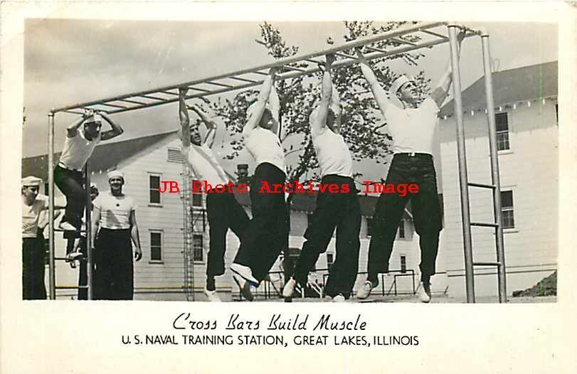 IL, Great Lake, Illinois, RPPC, US Naval Training Station, Cross Bars, Photo