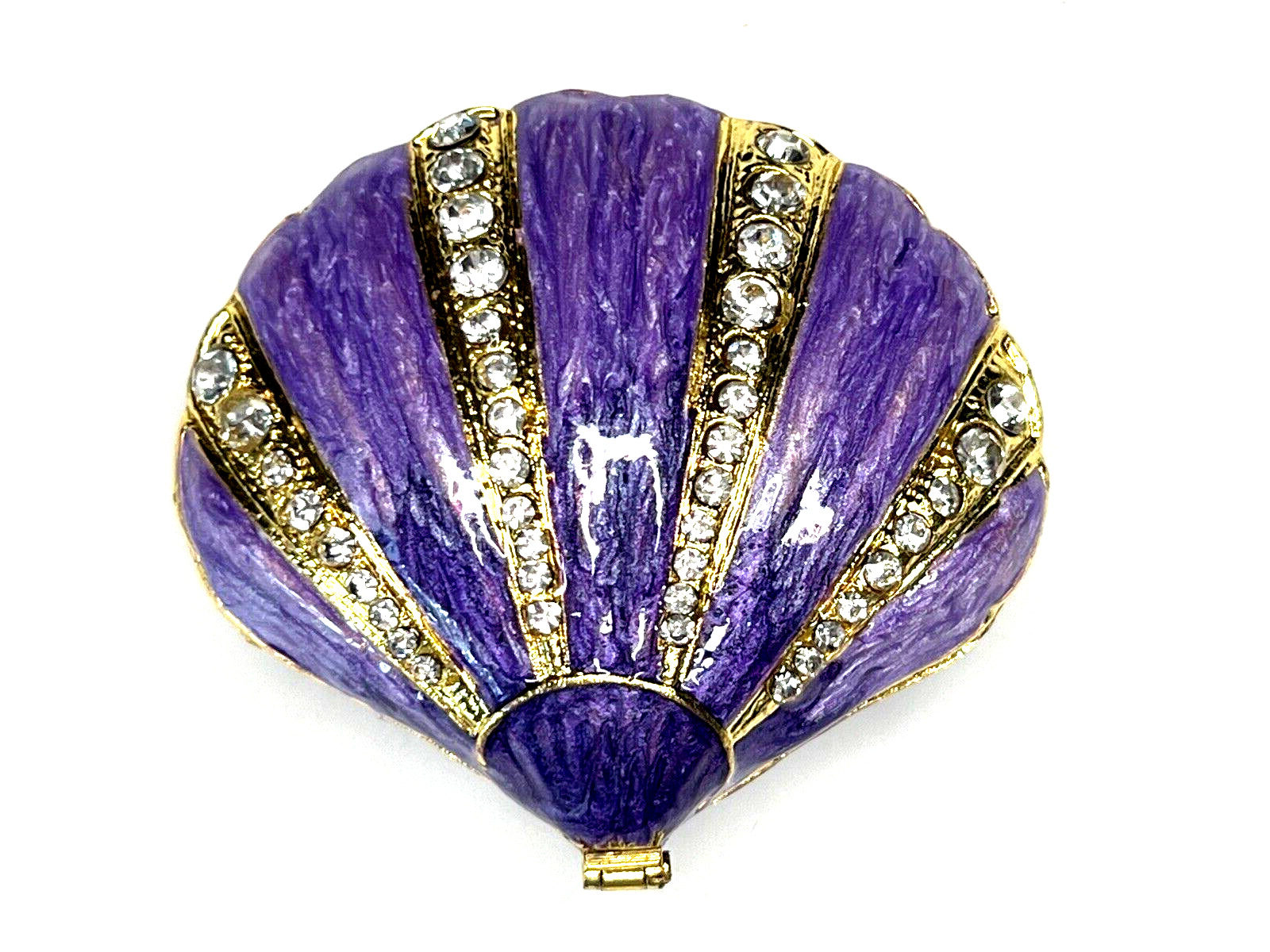 Trinket Jewelry Box Purple Bejeweled Shell Magnetic