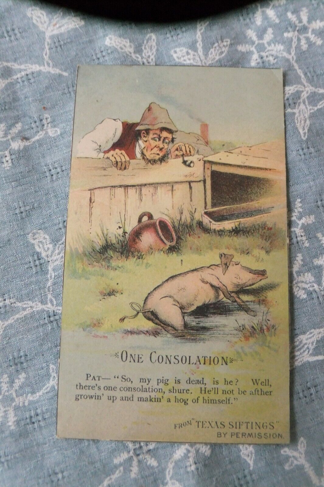 VICTORIAN TRADE CARD ARBUCKLES COFFEE FARMER & PIG CUTE ADVERTISING