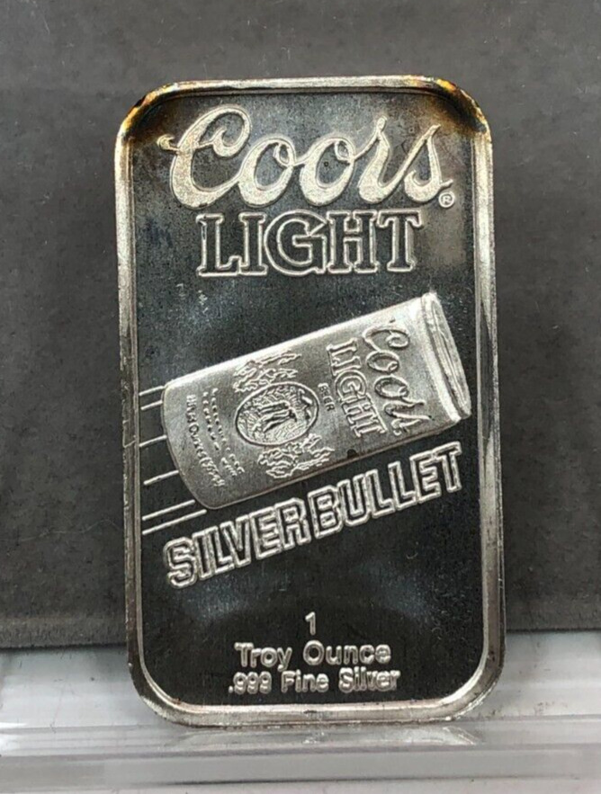 Vintage Sunshine Mining ~ Coors Light Silver Bullet ~ 1oz 999 Silver Bar