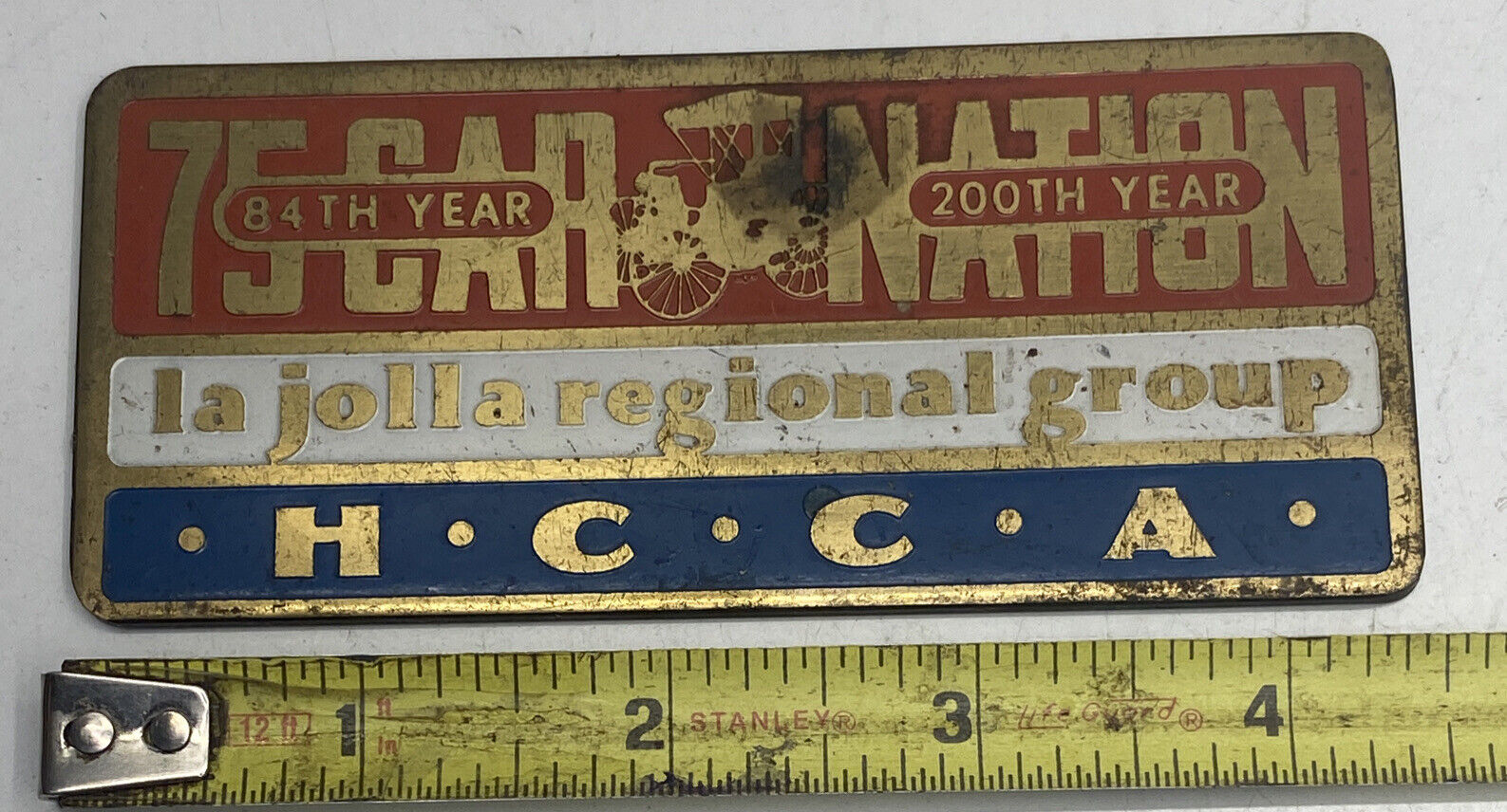 Vintage Brass Enameled La Jolla Regional Group Brass Plaque 4 1/2” x 2” Emblem