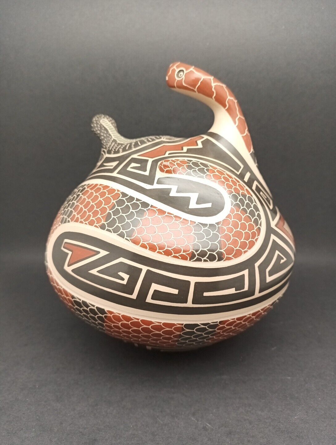 Mata Ortiz Pottery Lizard Snake Jorge Corona Guillen Folk Art Seed Pot Mexican