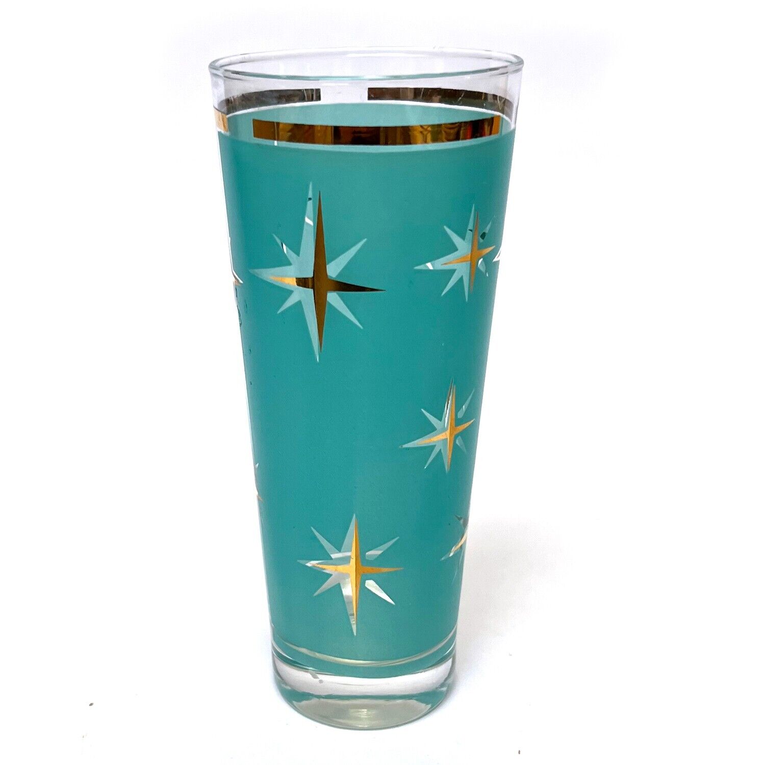 Vintage Barlett Collins 14 Ounce Atomic North Star Turquoise Cocktail Glass