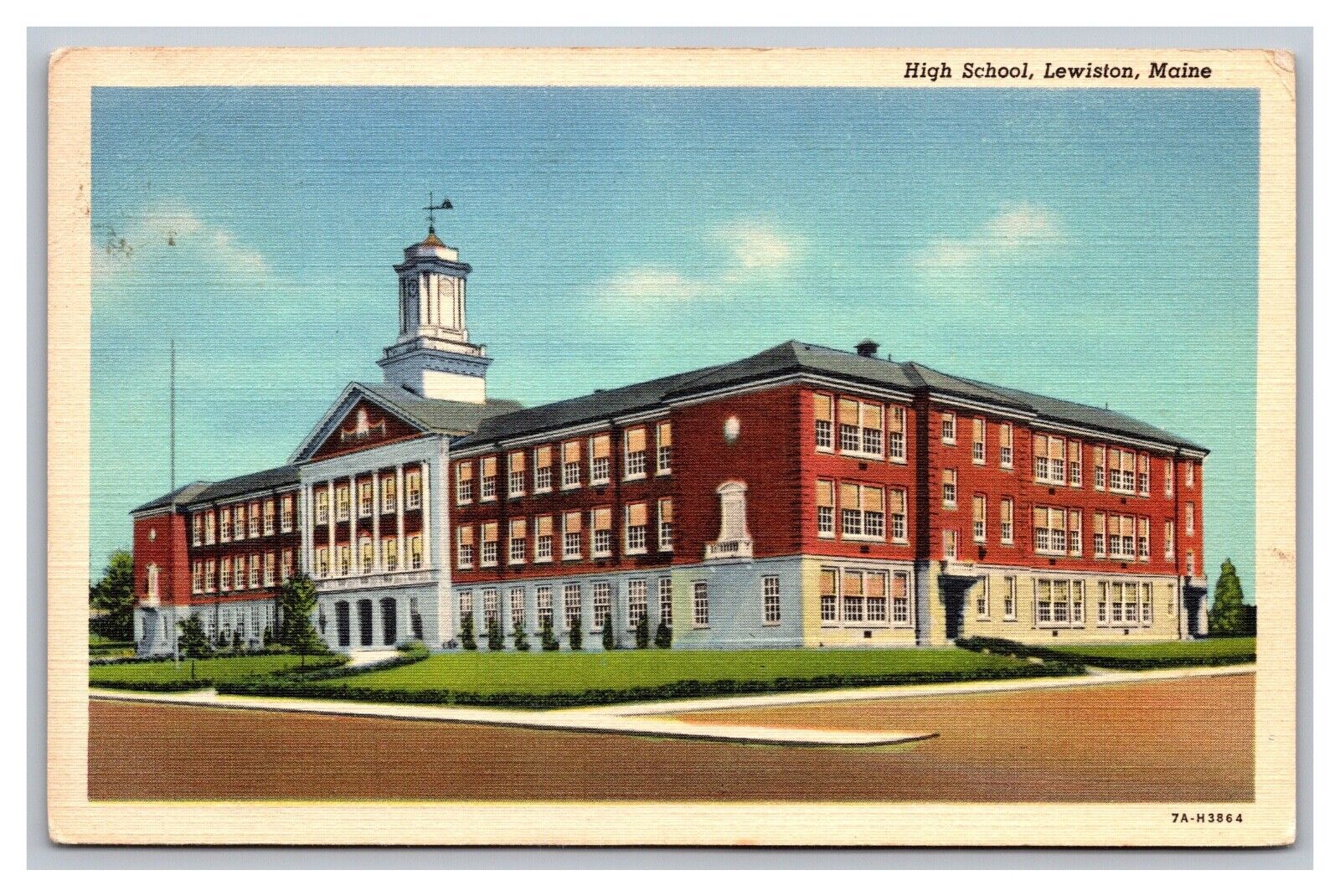 Lewiston ME Maine High School Linen Postcard Posted 1949