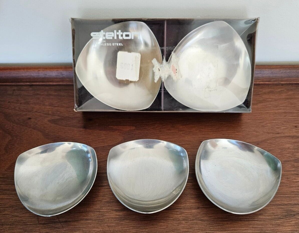5 MCM Stainless Steel Sauce Bowls Danish Modern Footed Salt  (2 Stelton in Box)
