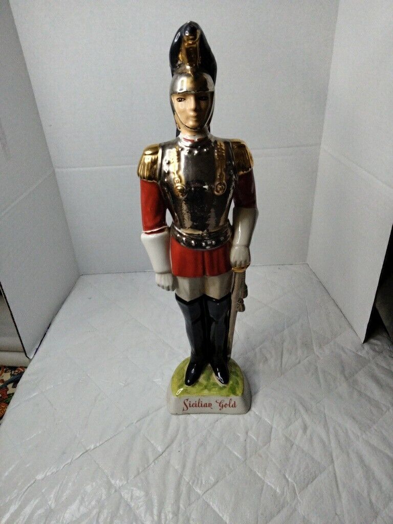 Vintage Sicilian Gold BOTTLE Italian Royal Guard Soldier Italy 19” Decanter