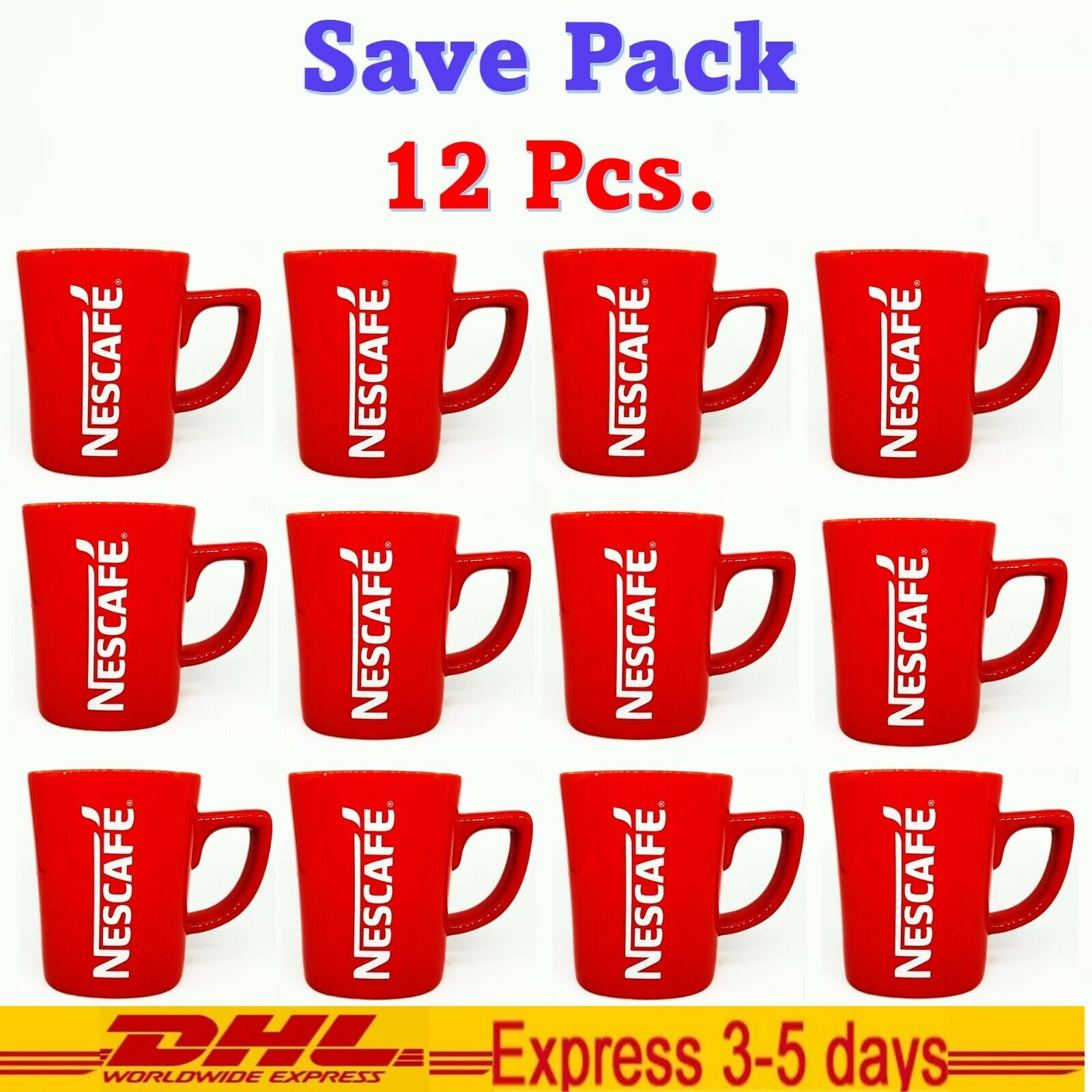 12 Pcs Nescafe Red Cup Mug Coffee Ceramic Collectible Classic Gift 8 oz