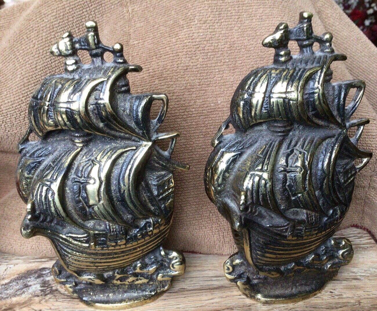 Vtg.  Cast Iron Ship Bookends.  Made In England