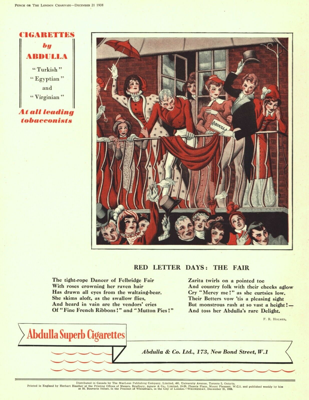 ABDULLA CIGARETTES - Vintage 1938 ADVERTISEMENT - Arthur Wragg Illustration?