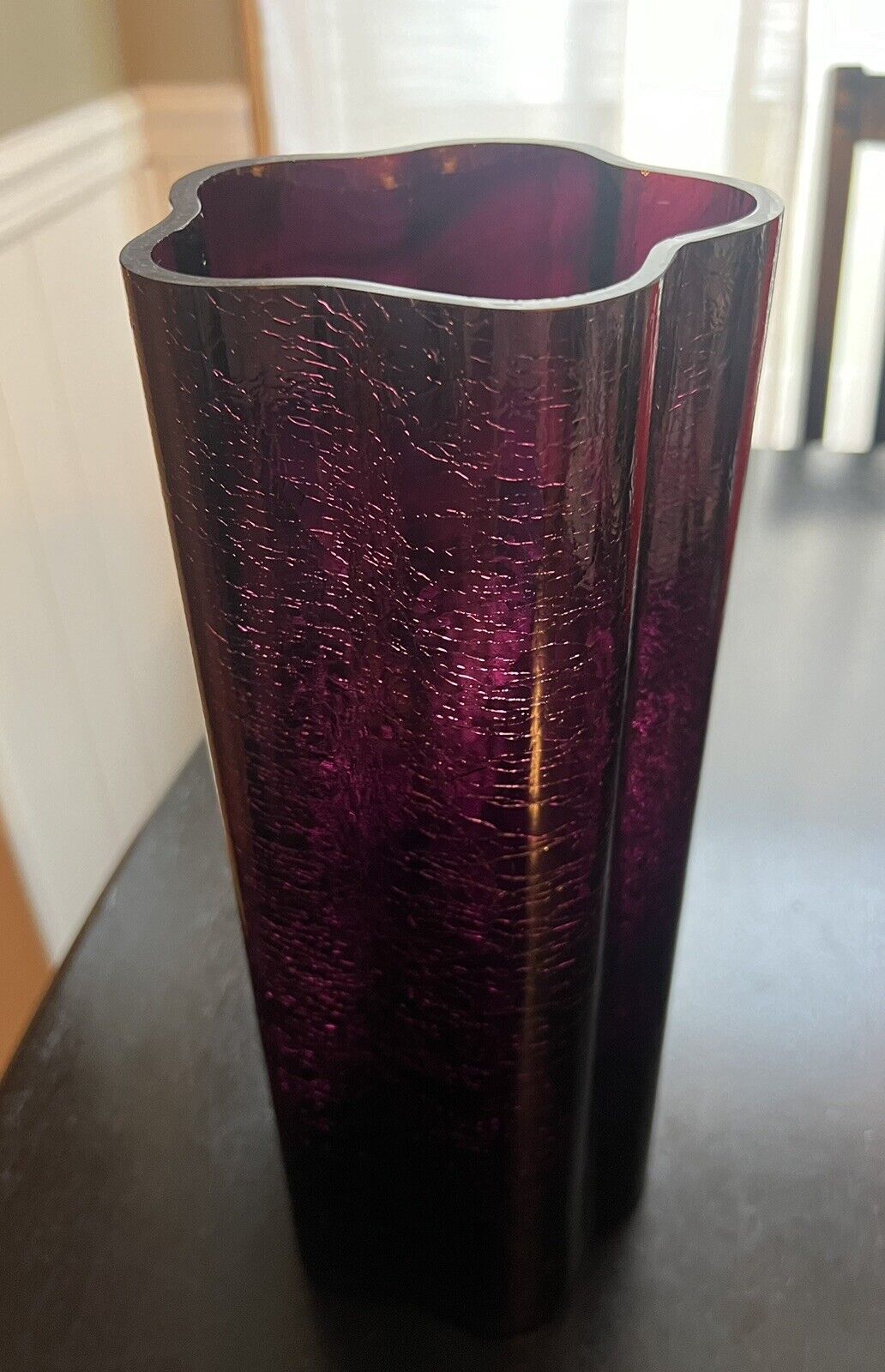 Unique Vintage Tall Purple Textured Glass Vase - 12\