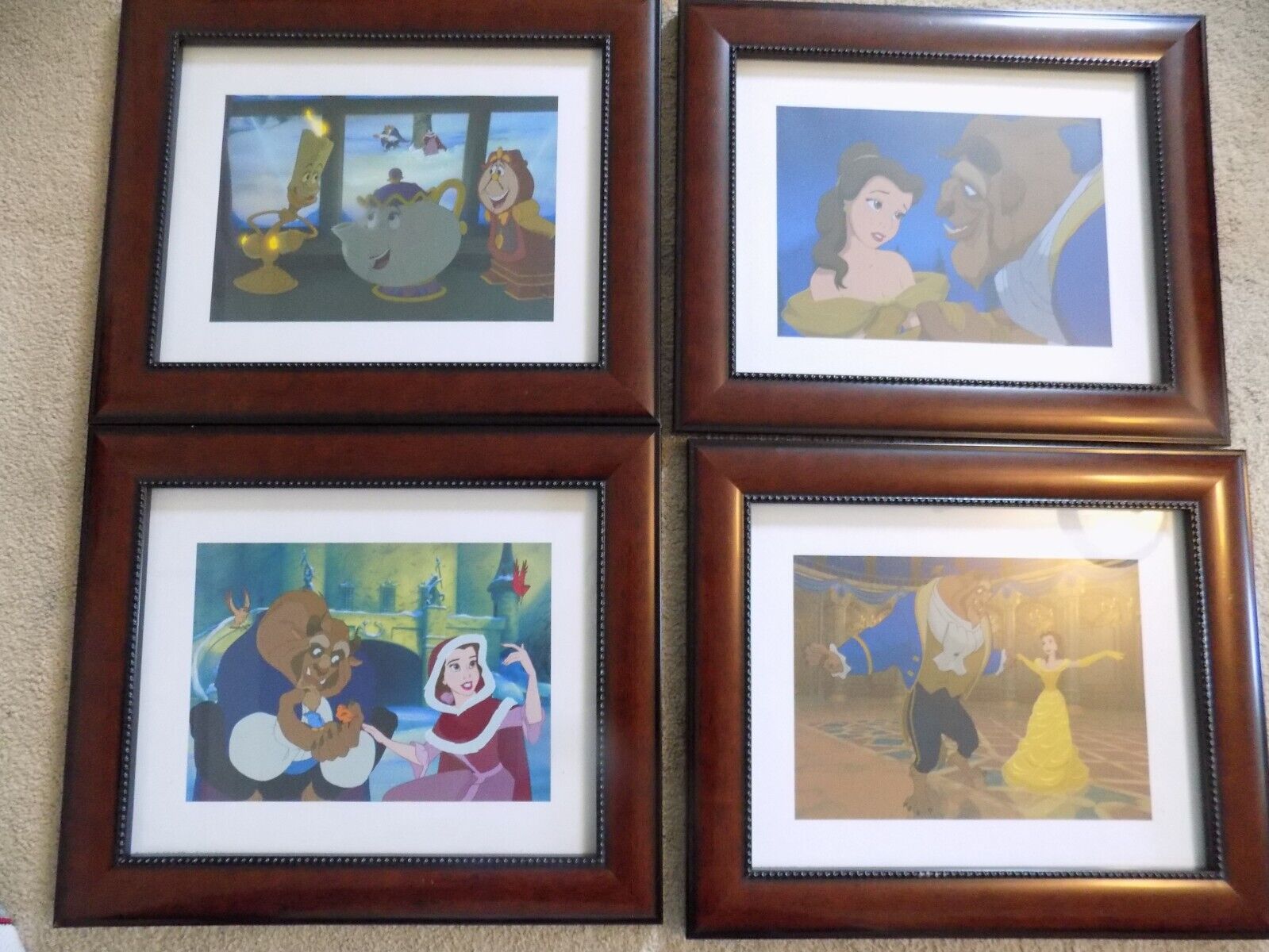 Set of (4) Disney  Beauty And The Beast Framed & Matted 8x11 Animation Prints