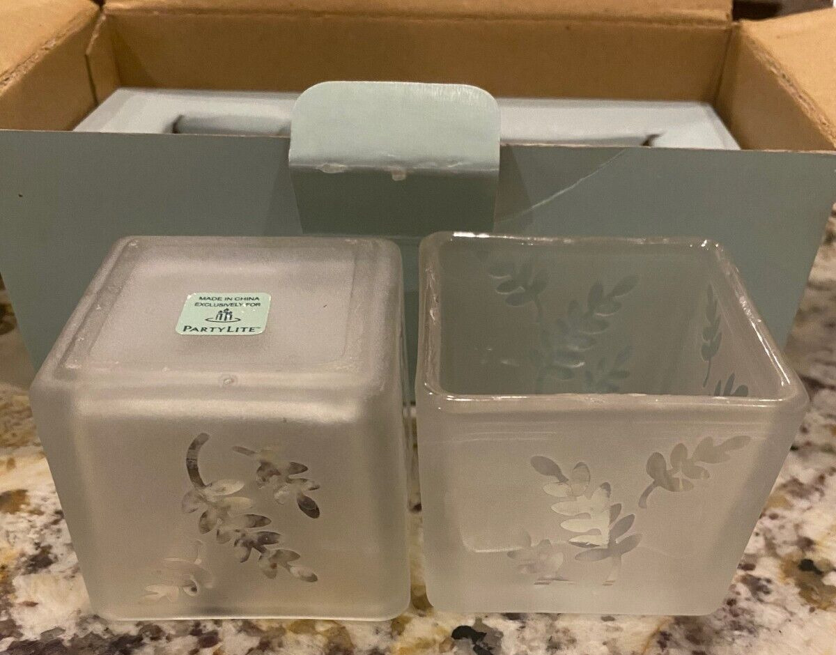 Partylite P7235 Square Pair Glass Candle Holder Set (2) In Box