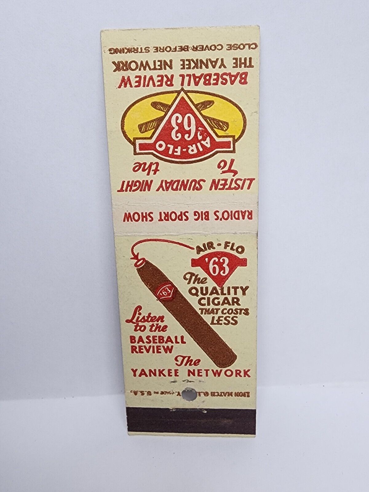 Vintage Matchbook Cover - THE YANKEE NETWORK Cigar Baseball Radio Sports Review