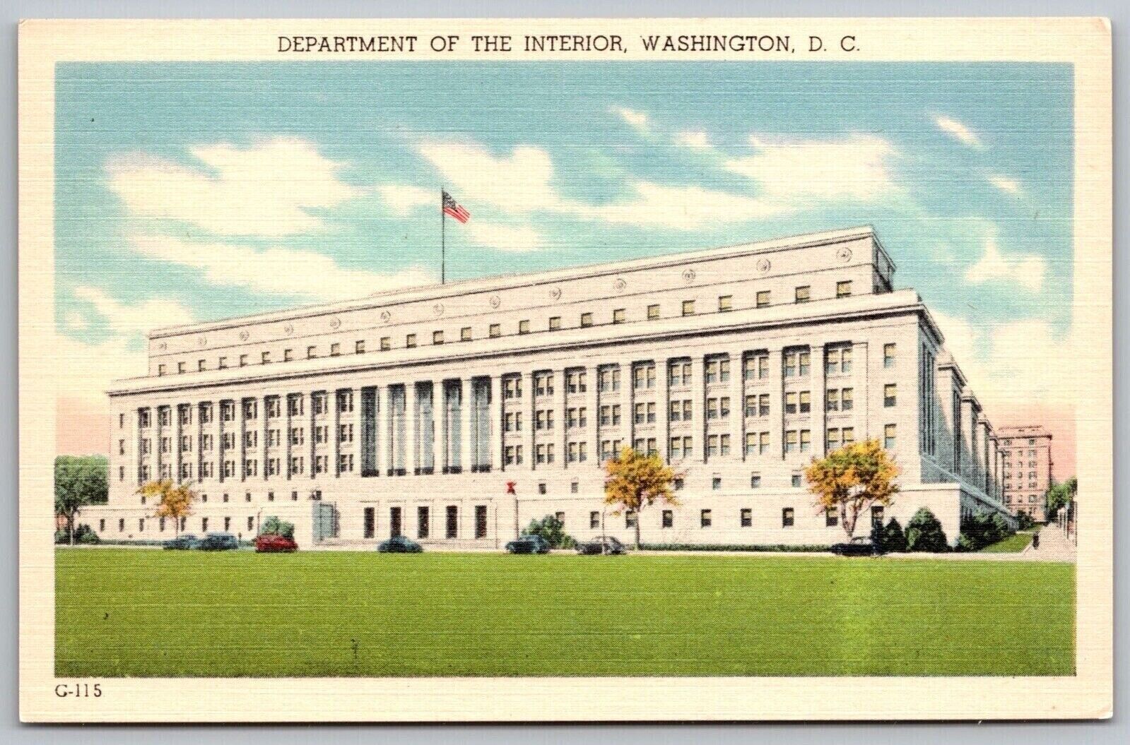 Washington D C Department Of The Interior American Flag Linen Unp Postcard