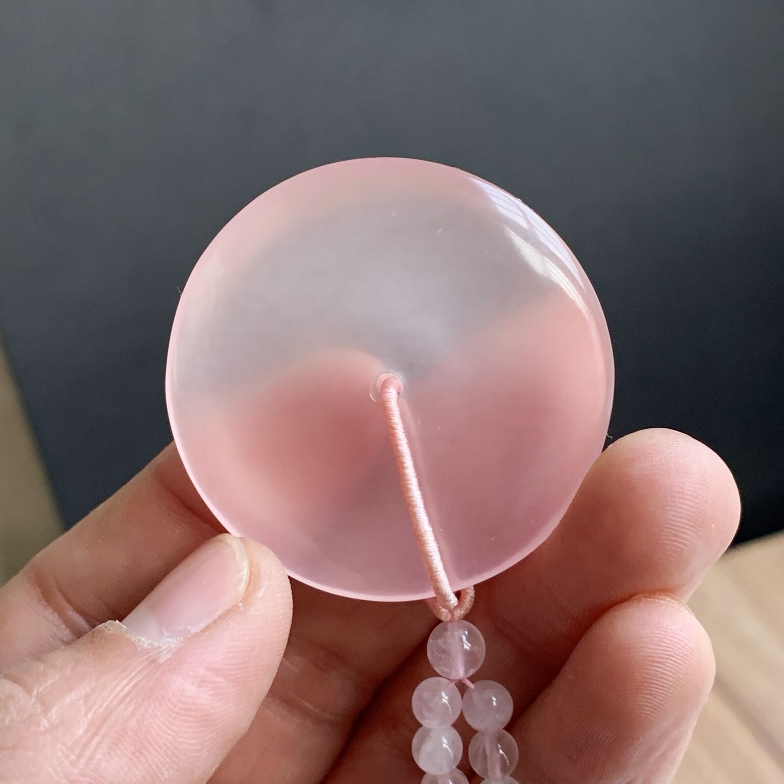 55g Natural pink rose Quartz Pendant Crystal Stone Necklace Healing Reiki