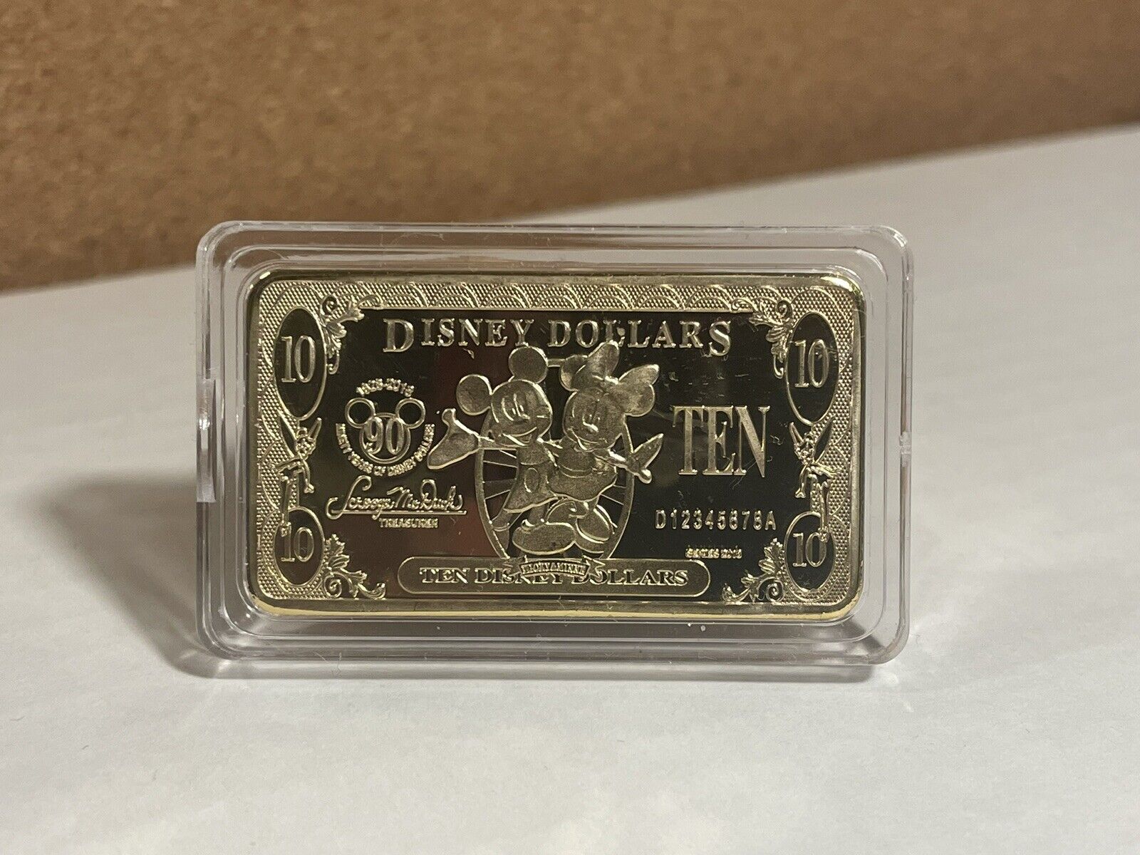 Disney Challenge Coin Disney Dollars $10 Gold 90th Anniversary Mickey Mouse Coin
