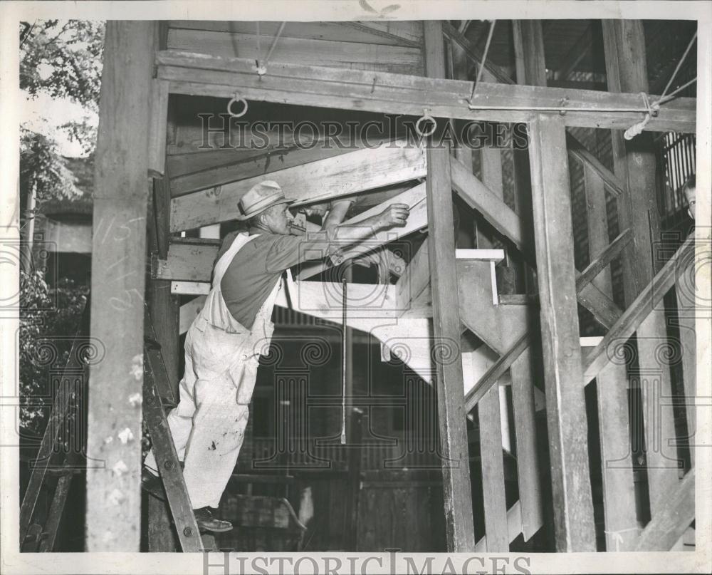 1947 Press Photo Carpenters Repair Stair Way - RRY15753