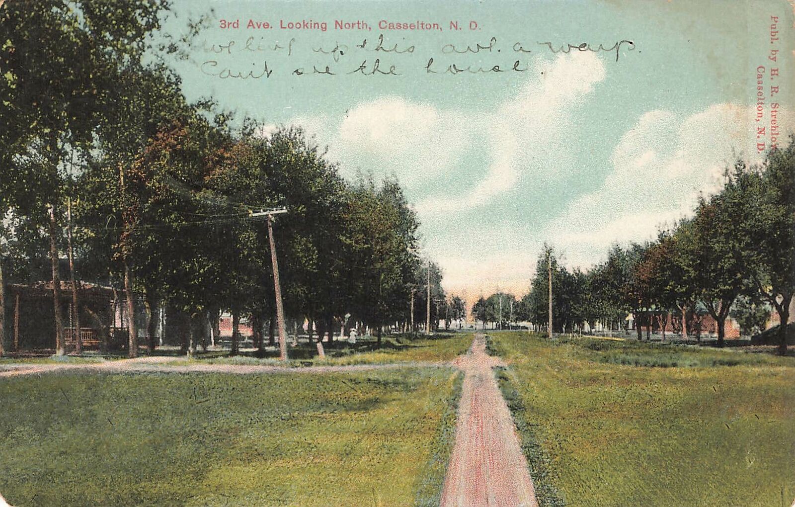 Vintage 1912 Postcard 3rd Ave looking North Casselton North Dakota color photo