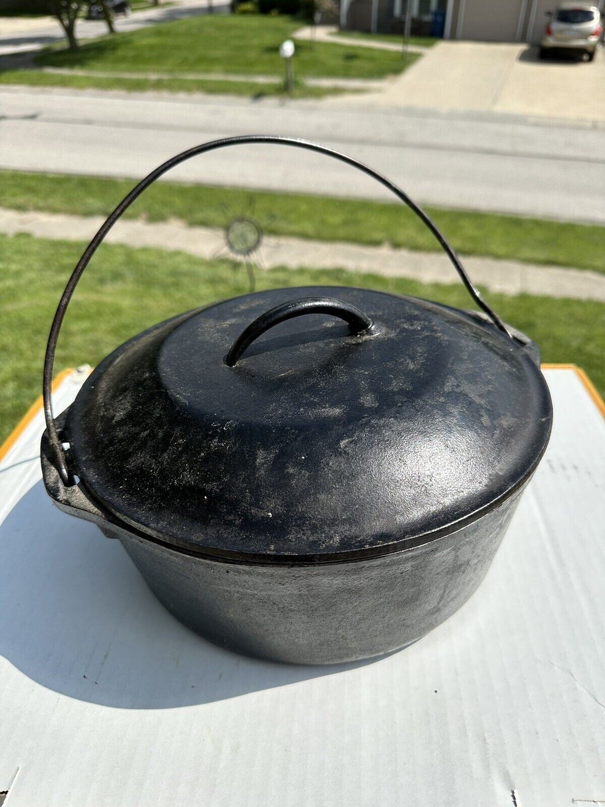 Vintage Dutch Oven Cast Iron Lodge 10 1/4 Inch With Lid  And Bail Wire Handle