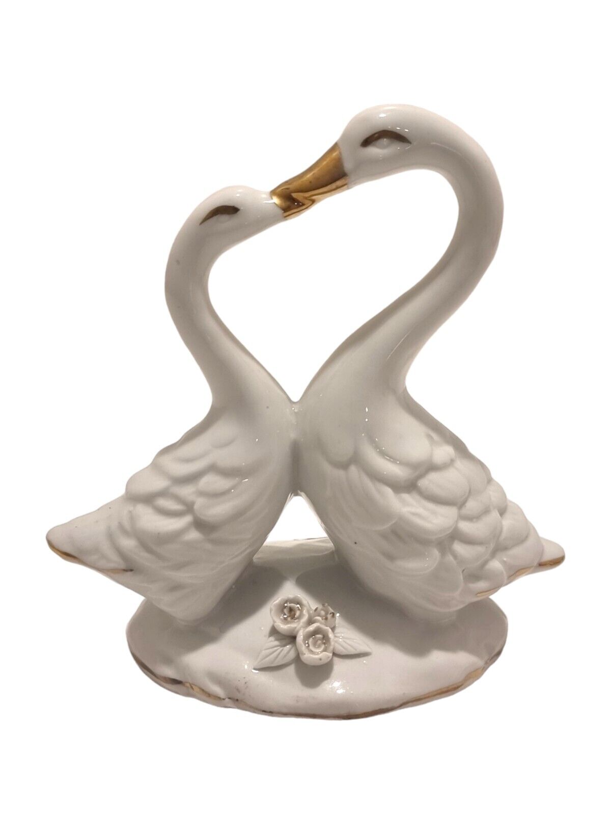 Vintage Kissing Swans White Gold Decorative Bomboniere Ceramic Ornament