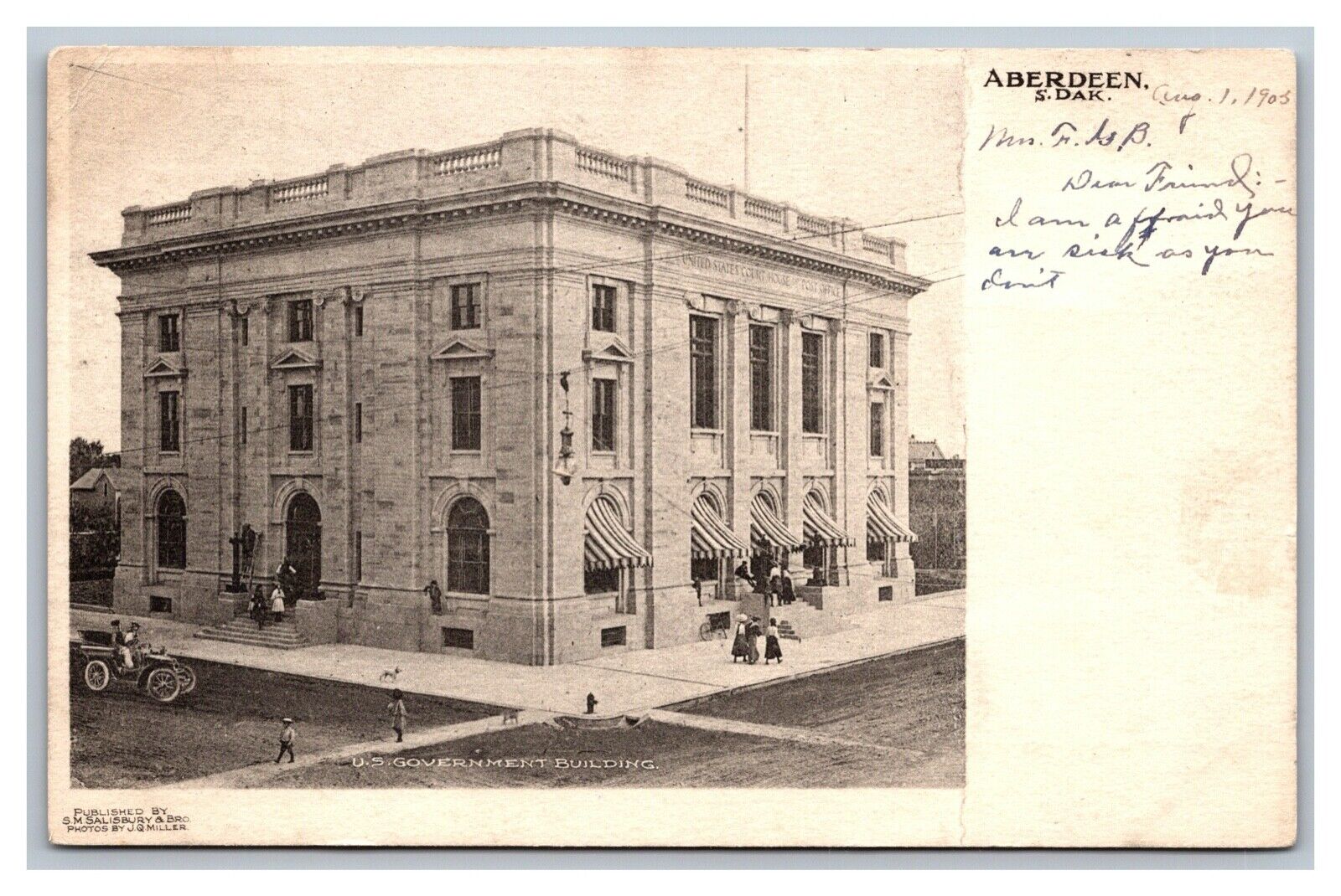 Aberdeen, SD South Dakota US Government Building Undivided Back Postcard 