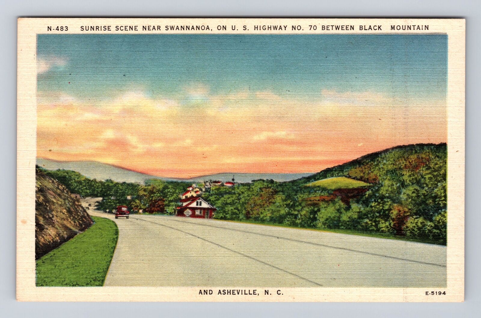 Asheville NC-North Carolina, Sunrise Scene On US Highway, Vintage Postcard