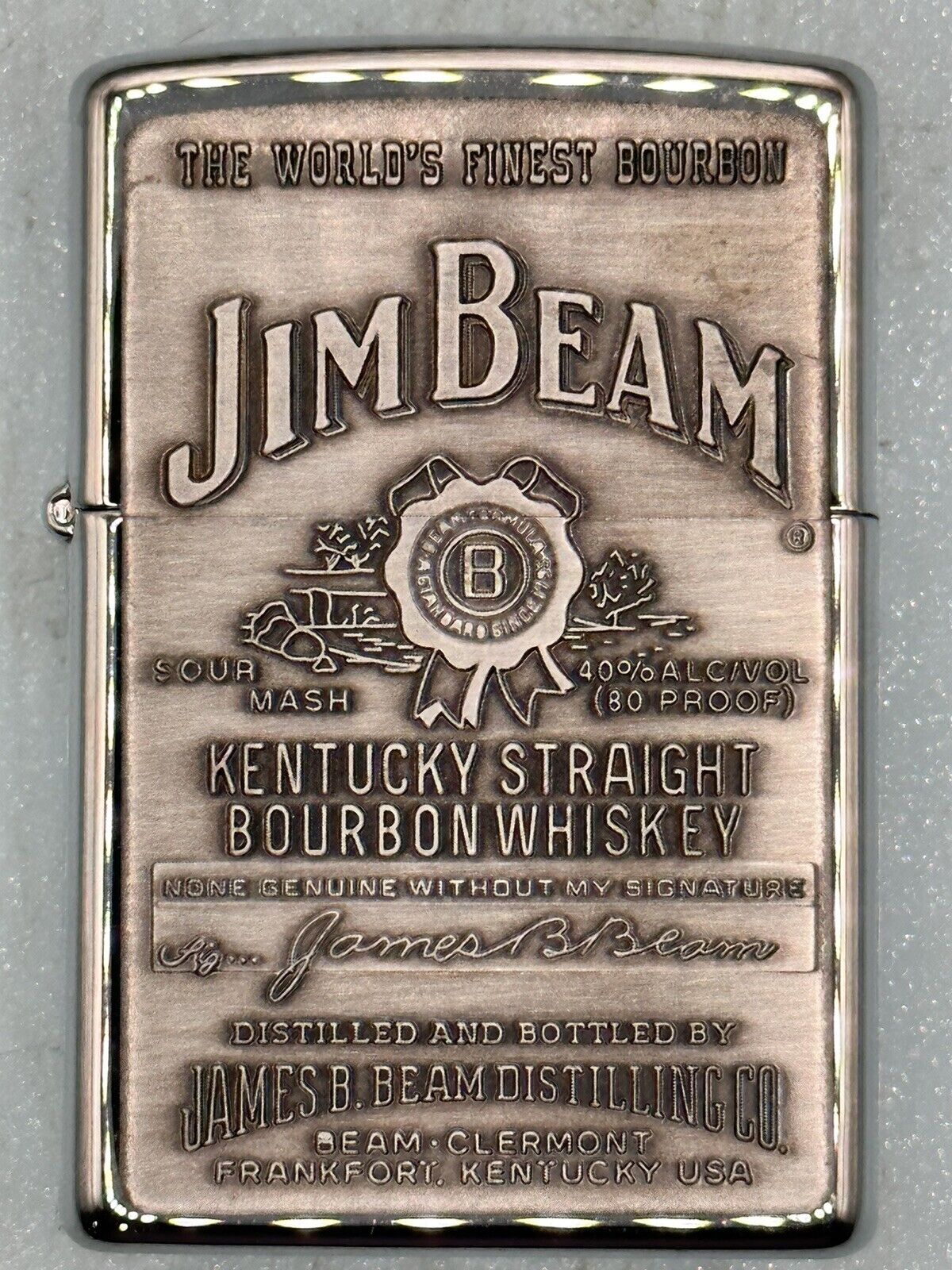 Vintage 2000 Jim Beam Bourbon Whiskey Label Emblem High Polish Chrome Zippo NEW