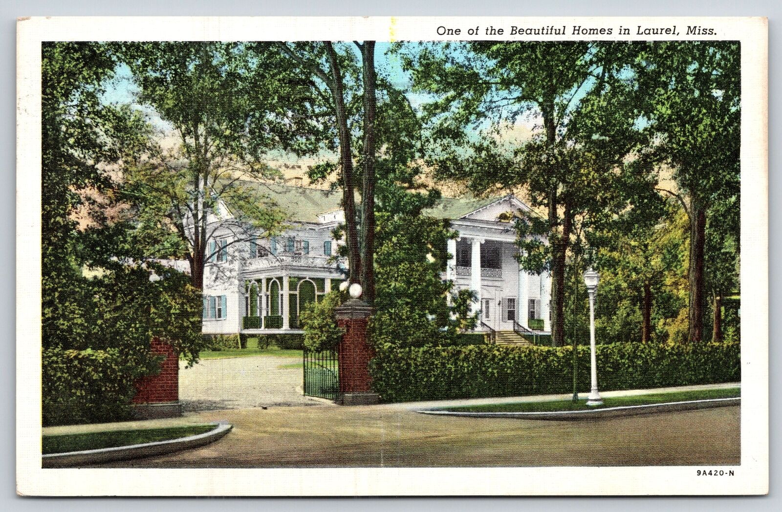Laurel Mississippi~One Of The Beautiful Homes In Town~PM 1952~Vtg Linen Postcard