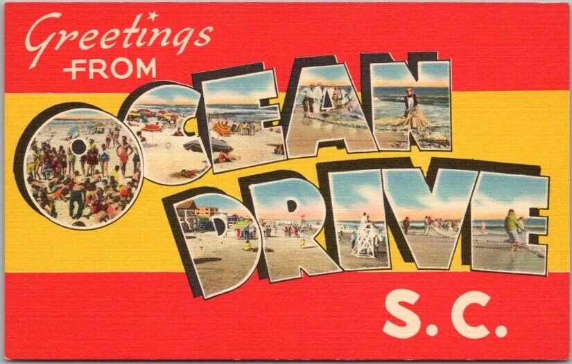 OCEAN DRIVE, South Carolina Large Letter Postcard Tichnor Linen c1950s Unused