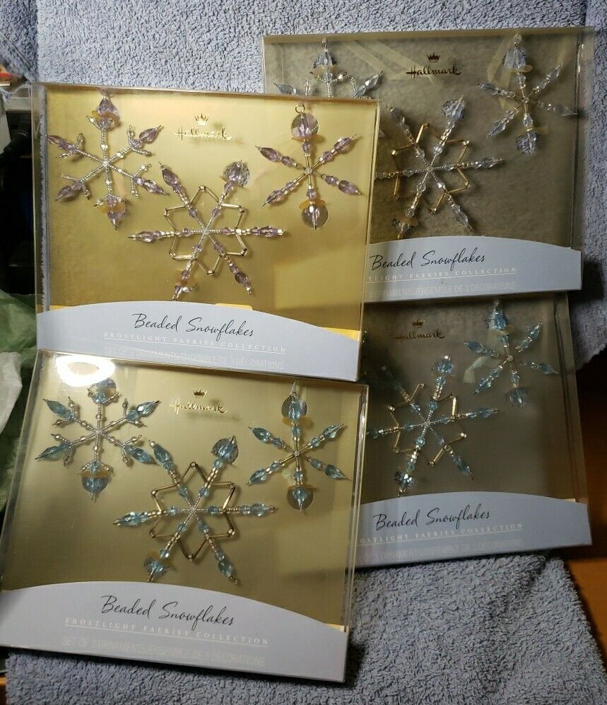 2001 Hallmark *Frostlight Faeries* Collection BEADED SNOWFLAKES ~ 3 Ornaments