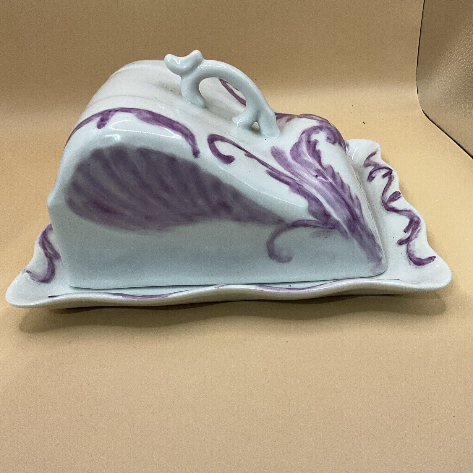 Vintage Handmade And Hand Painted  Ceramic Cheese Dish
