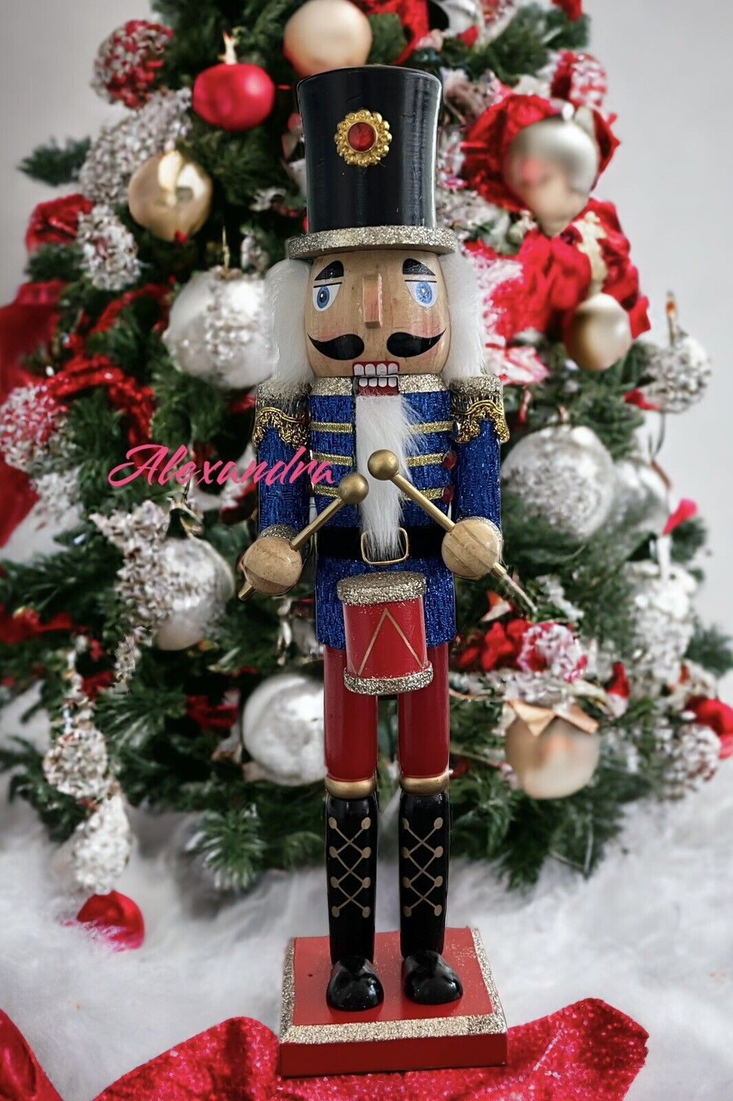 15” Soldier Wooden Nutcracker Drummer In Sparkling Uniform Christmas Decor New