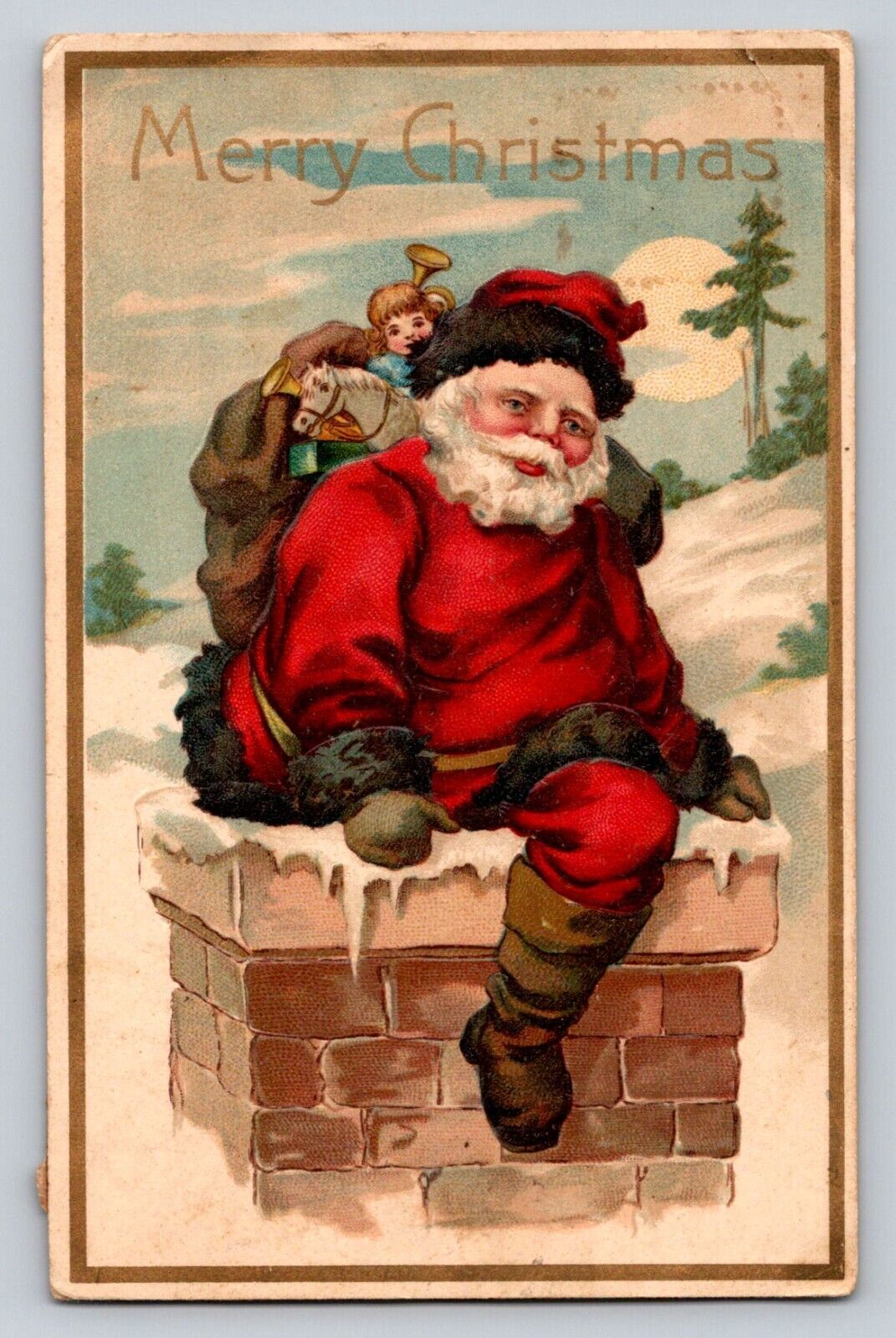 c1910 Santa Claus Climbs Into Chimney P509A
