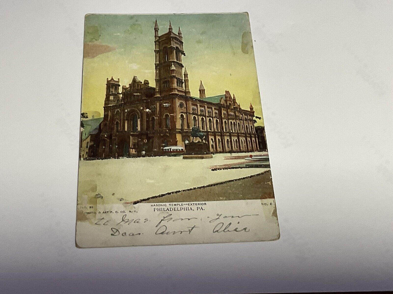 Masonic Temple 1906 Exterior Philadelphia Pa  Postcard Glitter Lines Color