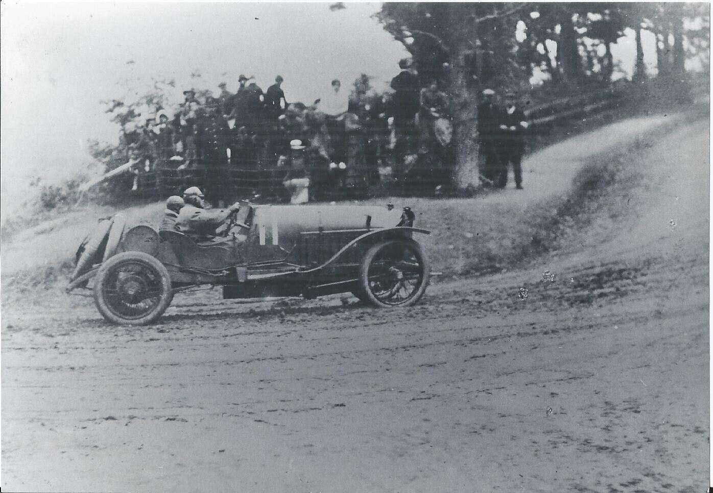 BIANCHI AND CROSSLEY DURING 1914 TOURIST TROPHY RACE B/W PHOTOGRAPH