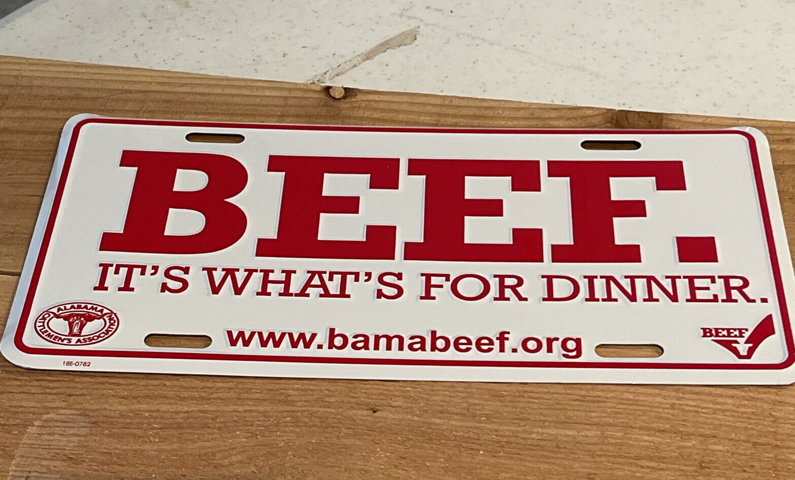 BEEF It's What's For Dinner METAL License Plate - Red Raised Letters EAT BEEF