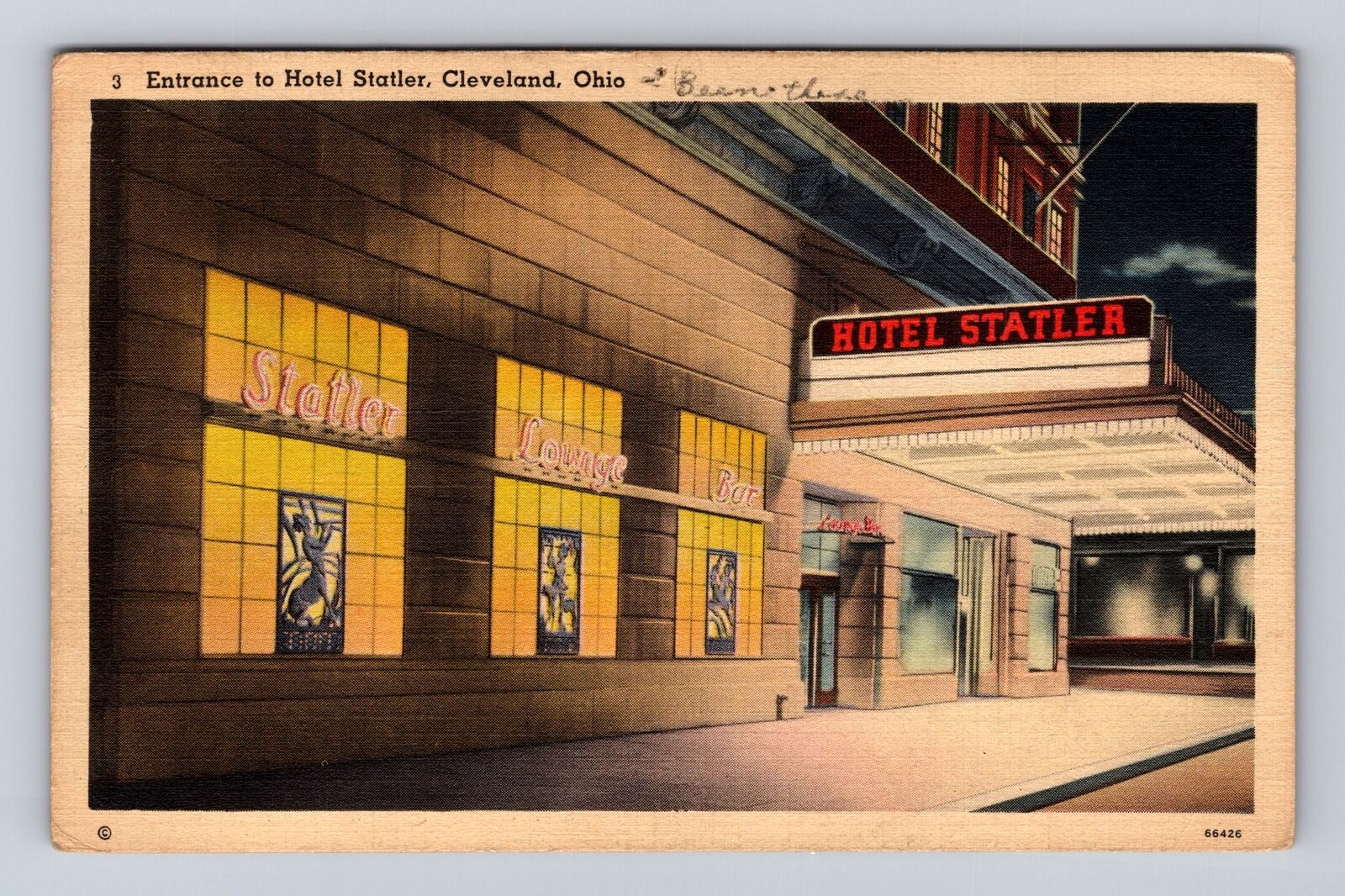 Cleveland OH-Ohio, Hotel Statler Entrance, Advertising, Vintage c1941 Postcard
