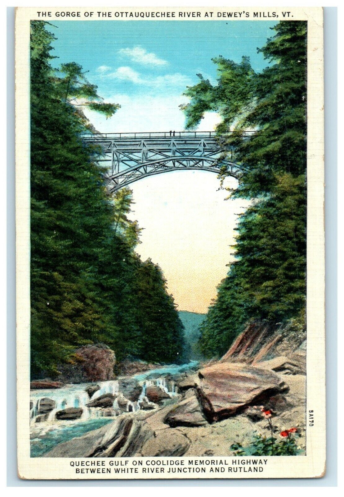 1941 The Gorge Of Ottauquechee River At Dewey\'s Mill Vermont VT Vintage Postcard