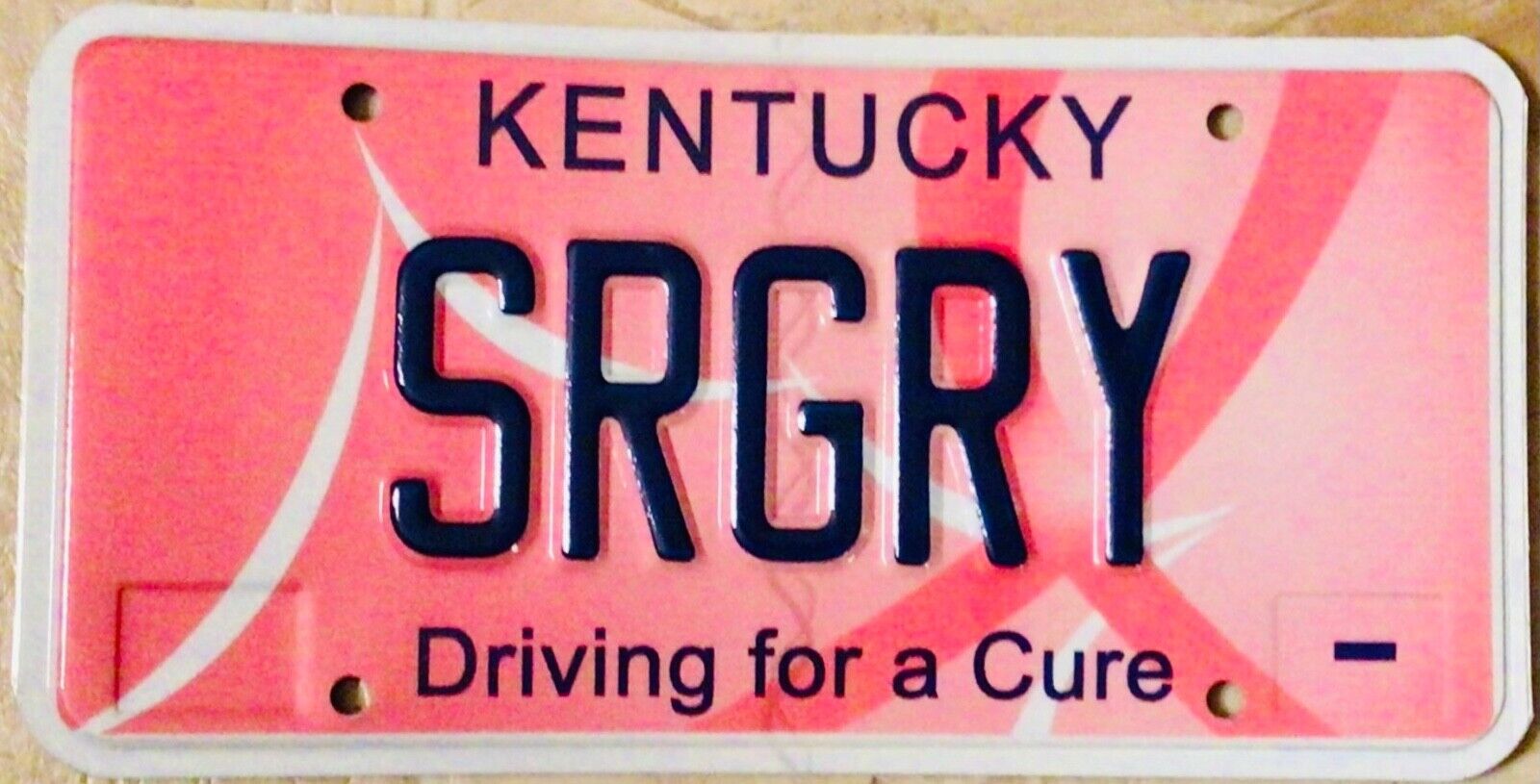 License Plate Kentucky Vanity - SRGRY - Surgery Pink Breast Cancer Awareness