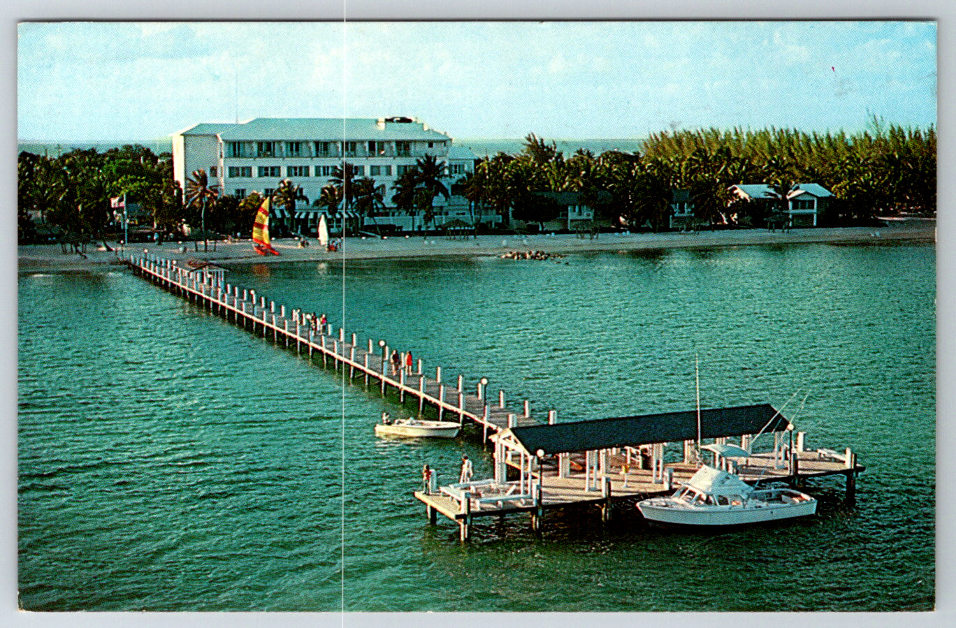 c1960s Cheeca Lodge Postcard Islamorada Florida Hotel Beach Pier Boat