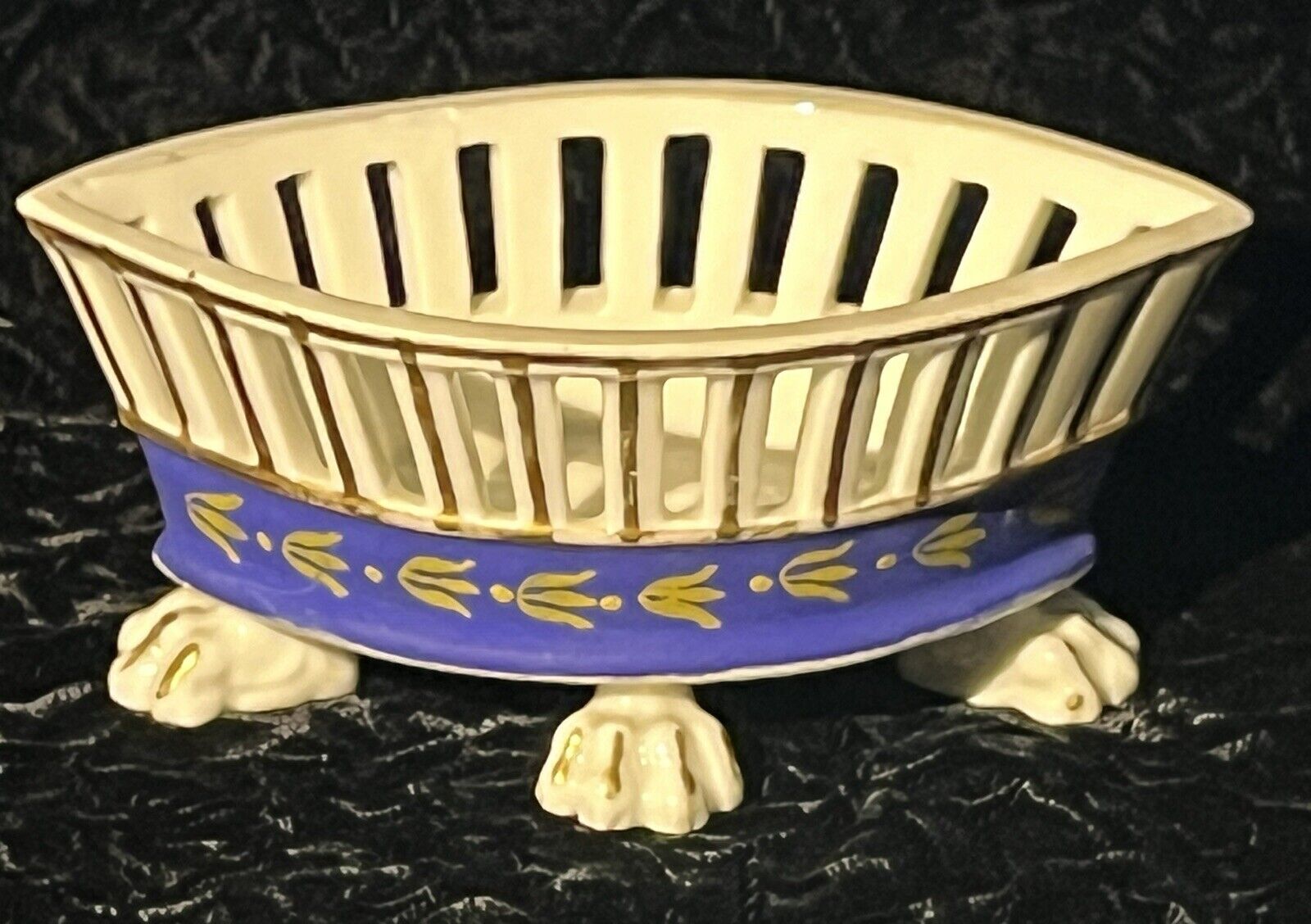 Antique 19th C. Porcelain Shuttle Cup Old Paris Gold Gilt Cobalt Band Footed