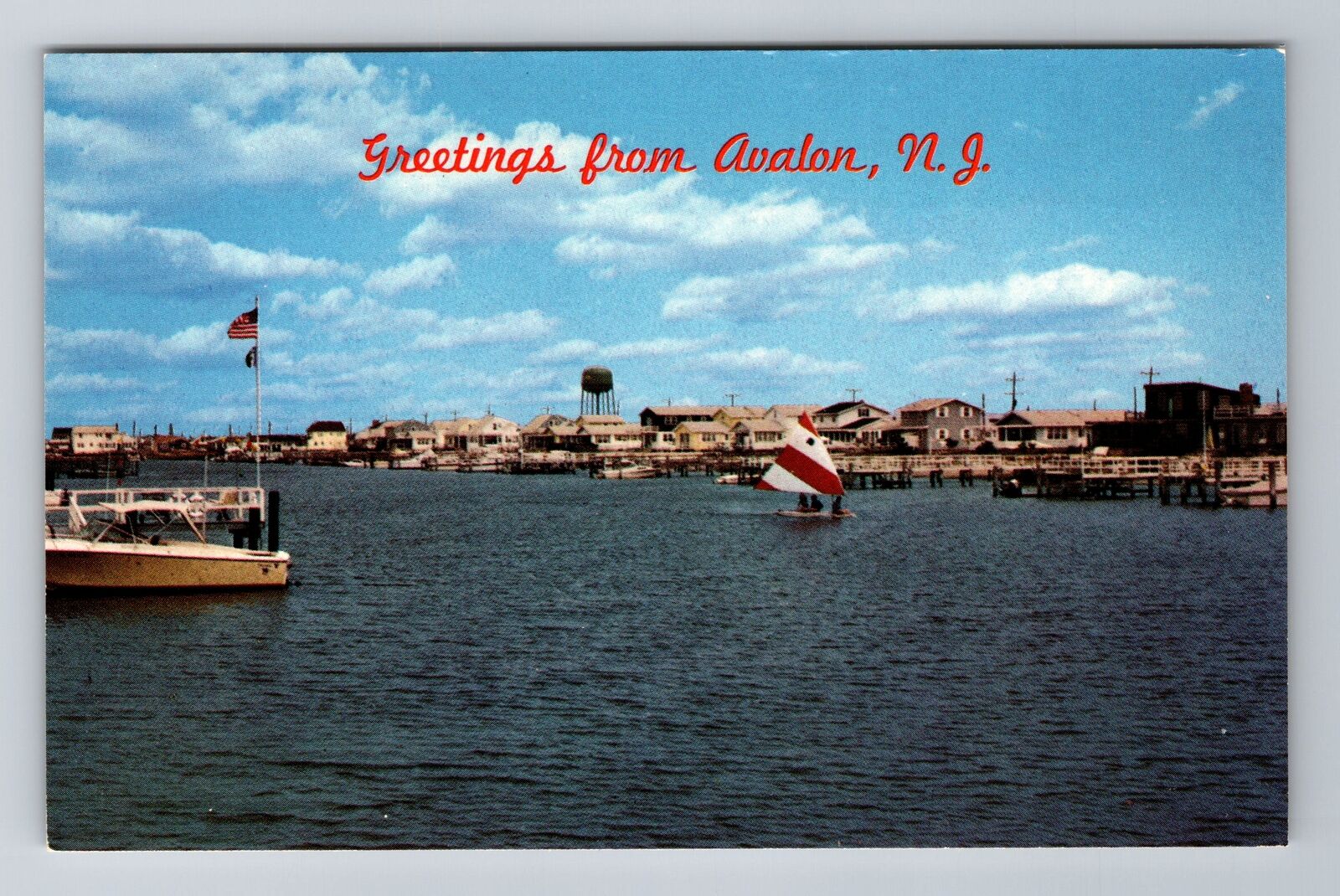 Avalon NJ-New Jersey, General Greeting, Boats on Lagoon, Vintage Postcard