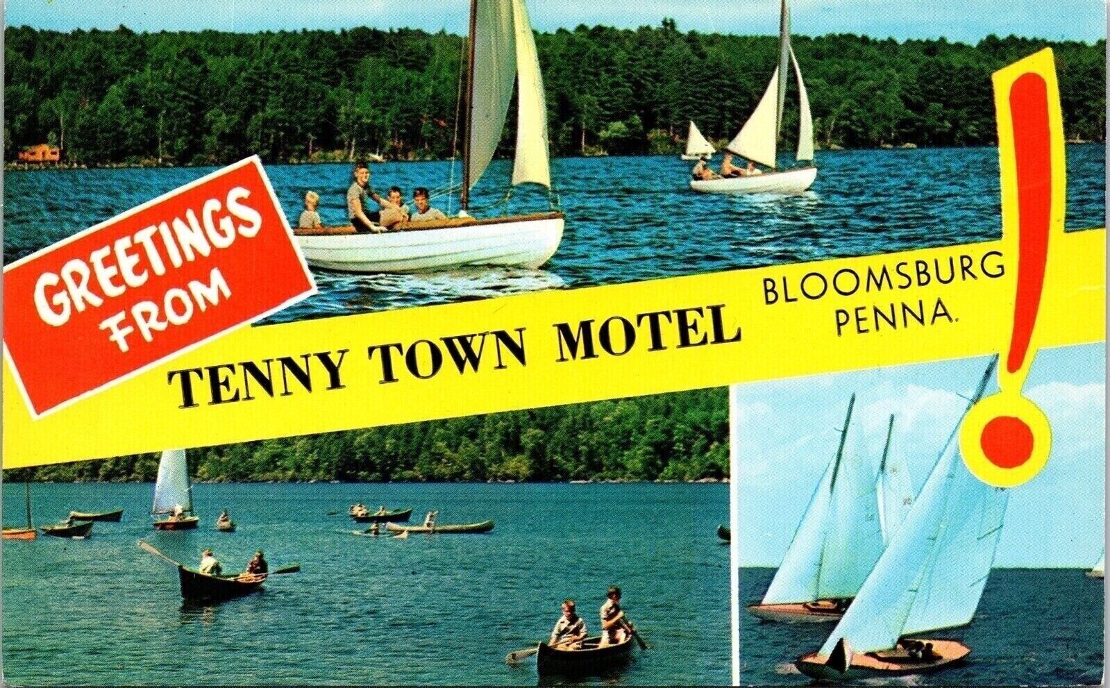 Greetings From Tenny Town Motel Bloomsburg PA Sailboats Multiview Postcard UNP