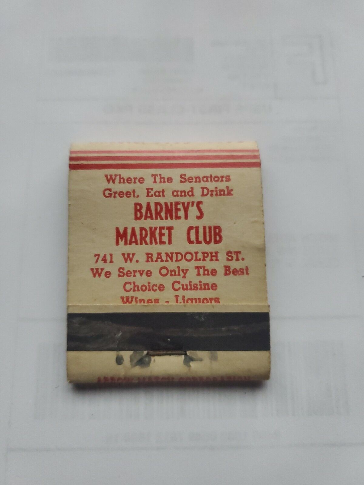 Barney\'s Market Club Chicago Illinois Struck Matchbook