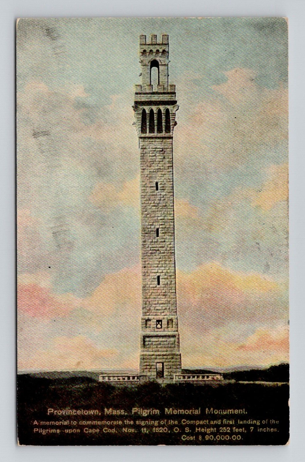 Postcard Pilgrim Monument in Provincetown Massachusetts MA, Antique O4